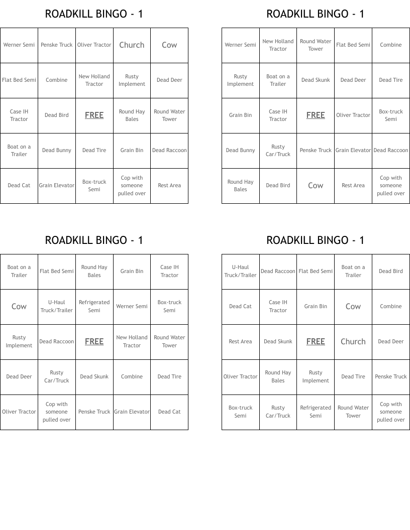 ROADKILL BINGO - 1