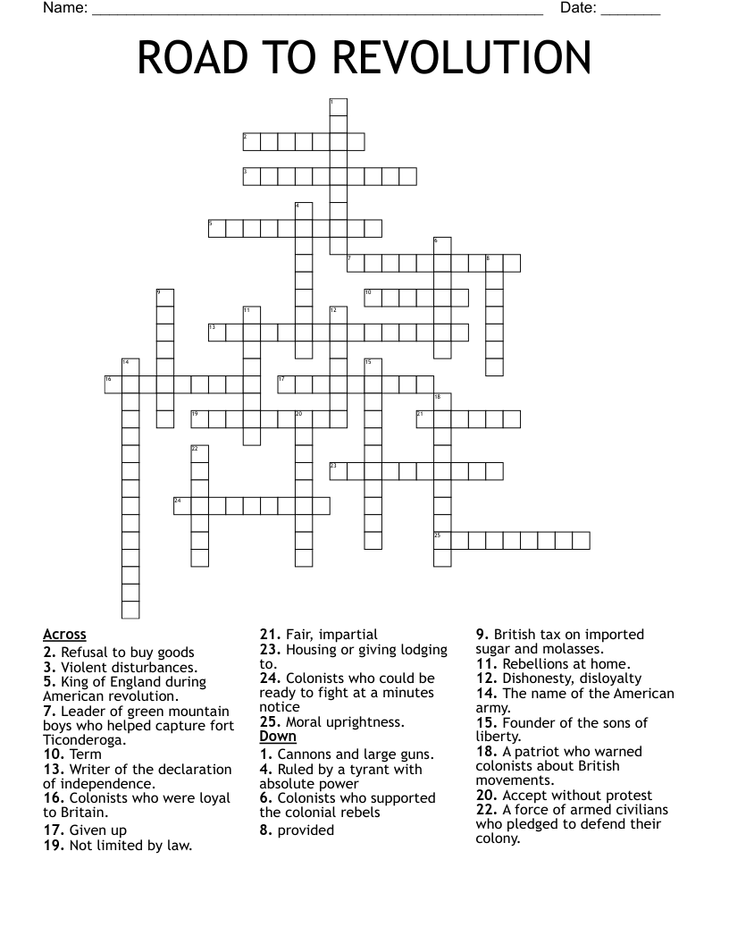 ROAD TO REVOLUTION Crossword