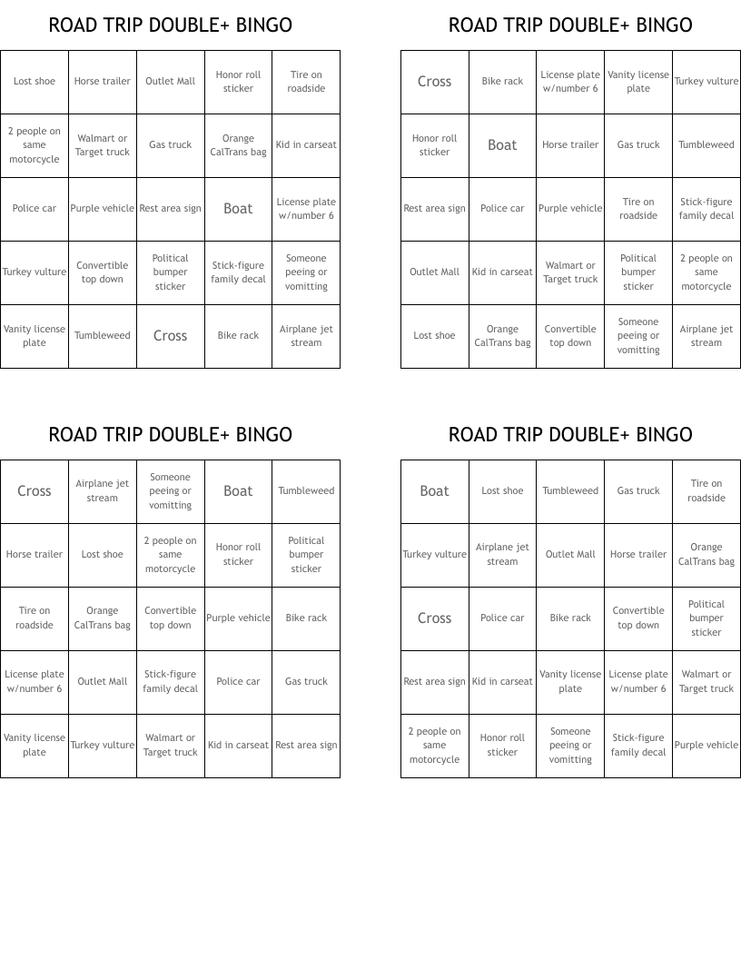 ROAD TRIP DOUBLE+ BINGO