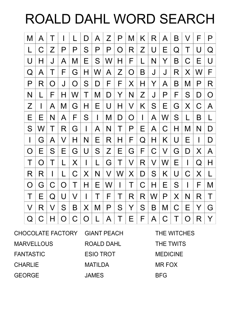 ROALD DAHL WORD SEARCH