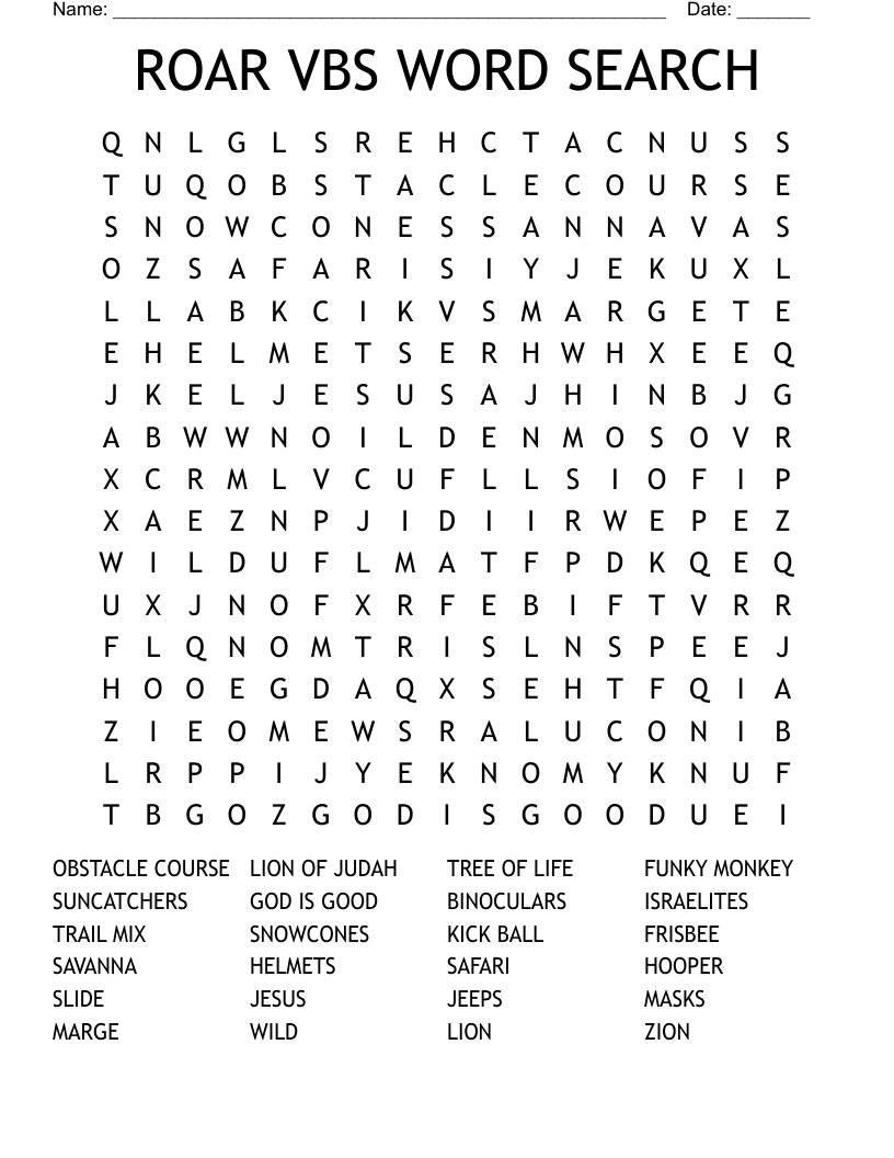 ROAR VBS WORD SEARCH