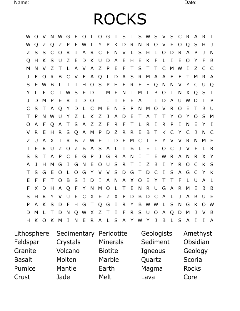 ROCKS Word Search