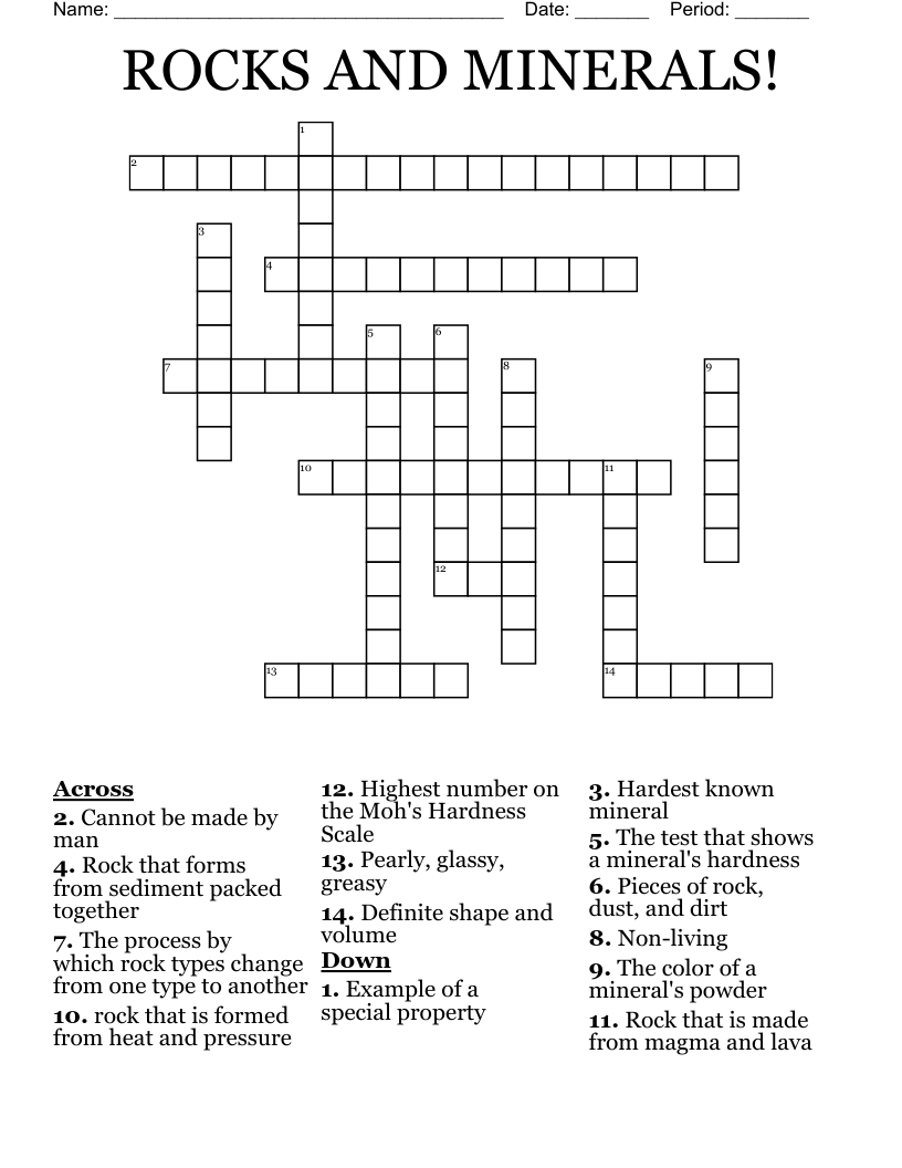 ROCKS AND MINERALS! Crossword