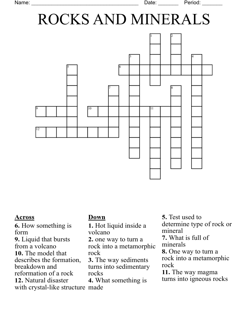 ROCKS AND MINERALS Crossword
