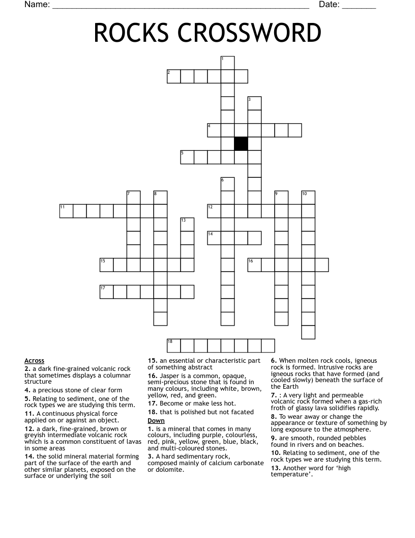ROCKS CROSSWORD