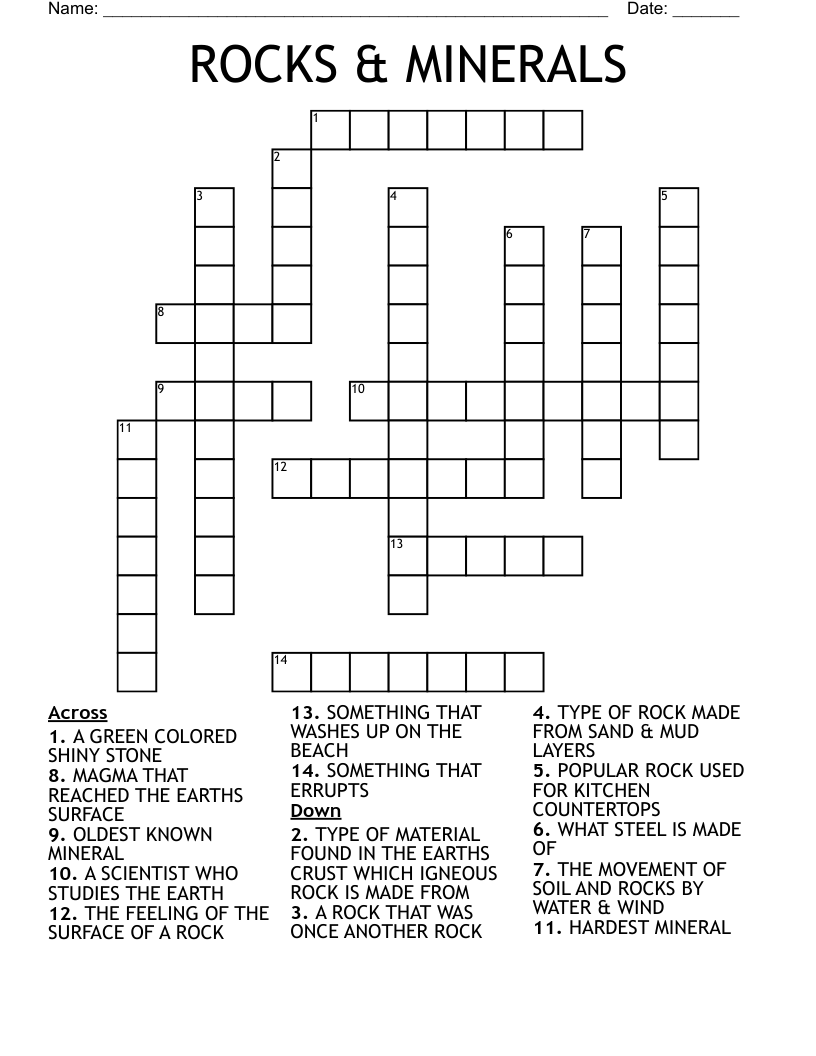 ROCKS & MINERALS Crossword