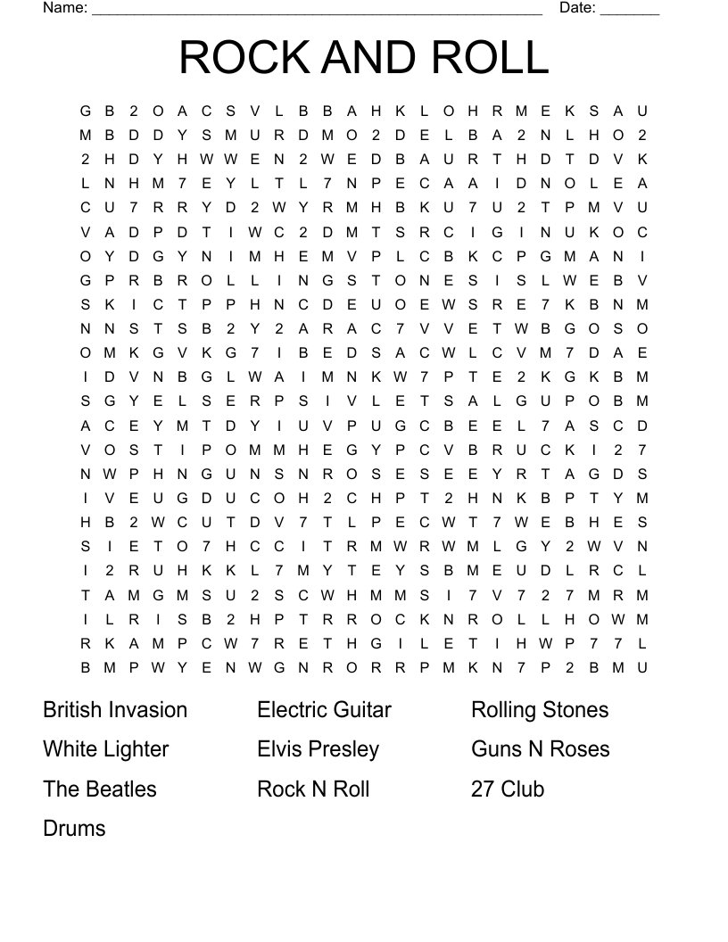 ROCK AND ROLL Word Search