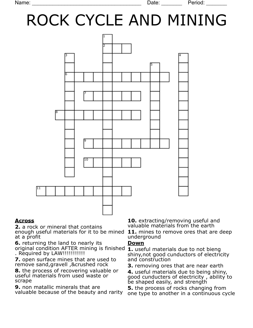 ROCK CYCLE AND MINING Crossword