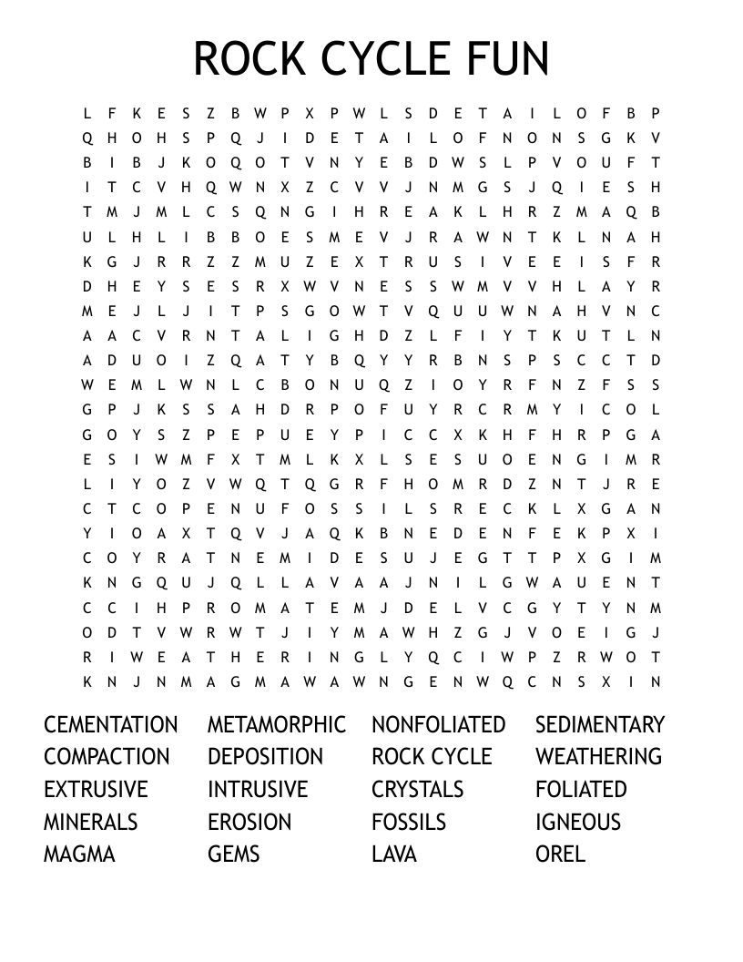 ROCK CYCLE FUN Word Search