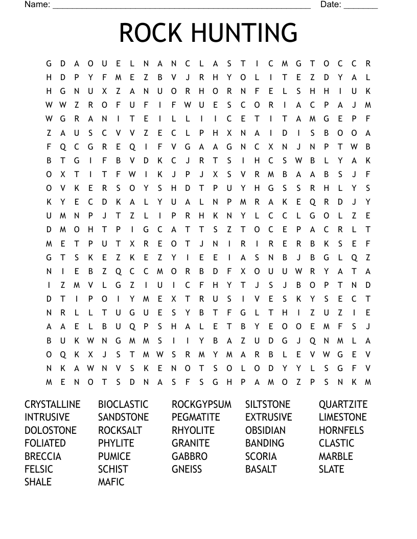 ROCK HUNTING Word Search