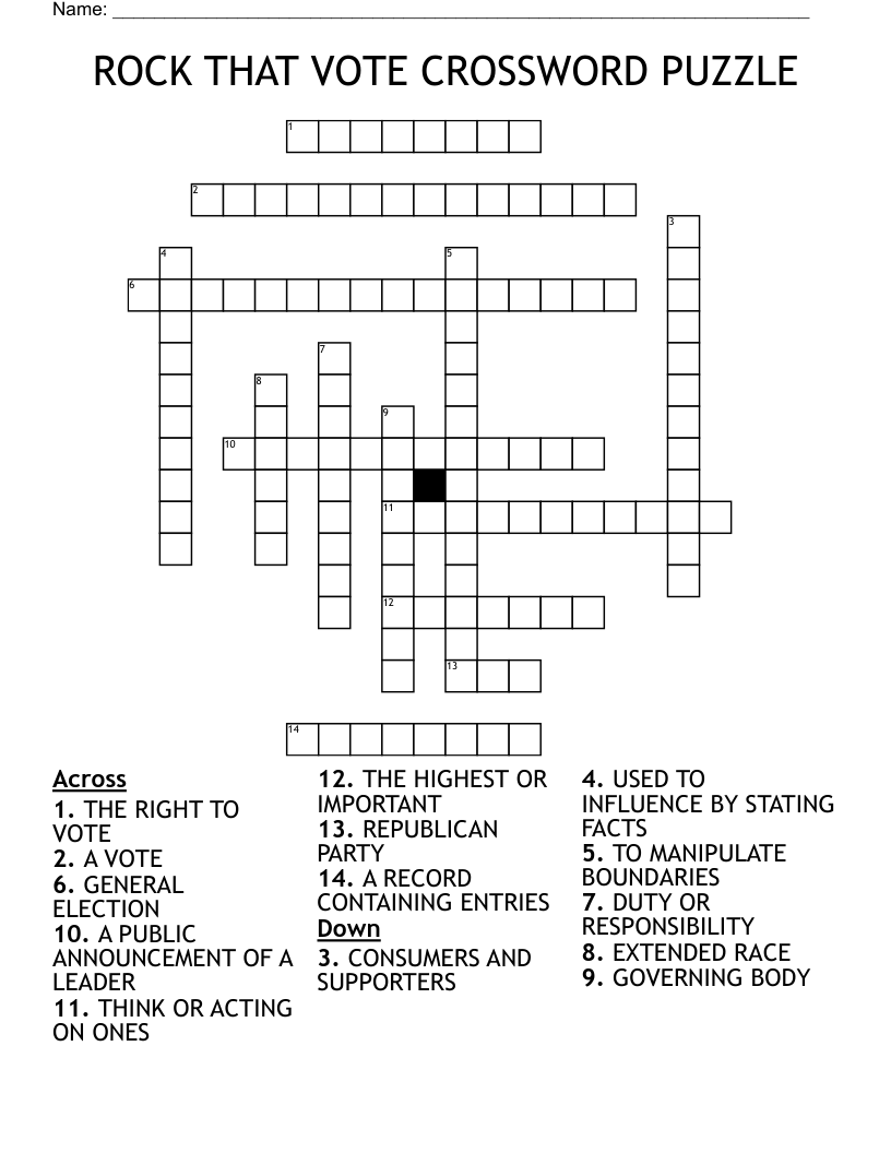 ROCK THAT VOTE CROSSWORD PUZZLE