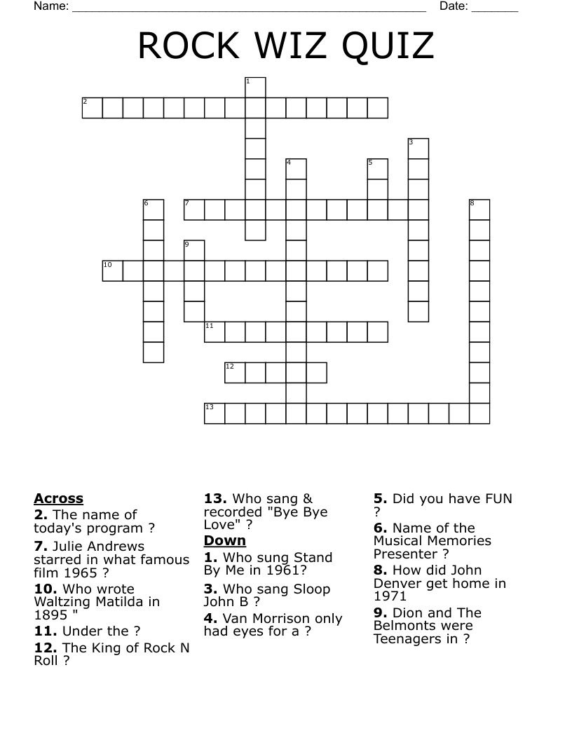 ROCK WIZ QUIZ Crossword