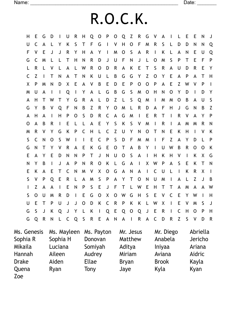 R.O.C.K.  Word Search