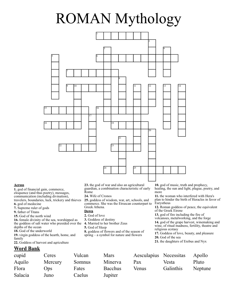 ROMAN Mythology Crossword