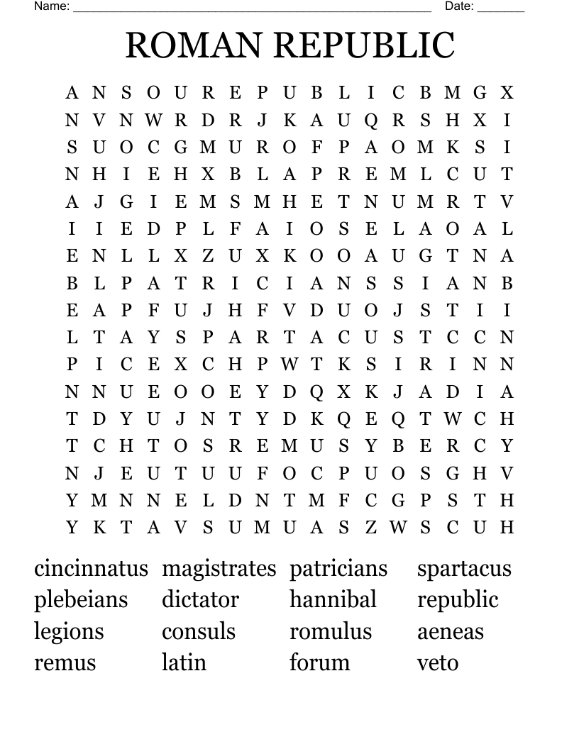 ROMAN REPUBLIC Word Search
