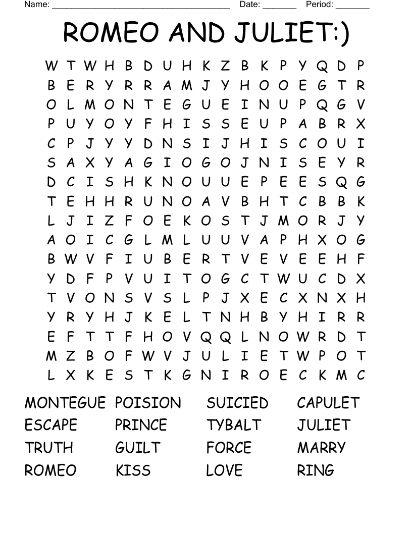 ROMEO AND JULIET:) Word Search