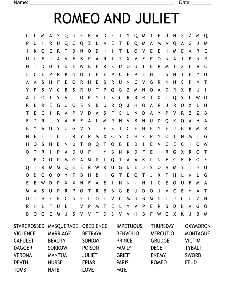 ROMEO AND JULIET Word Search
