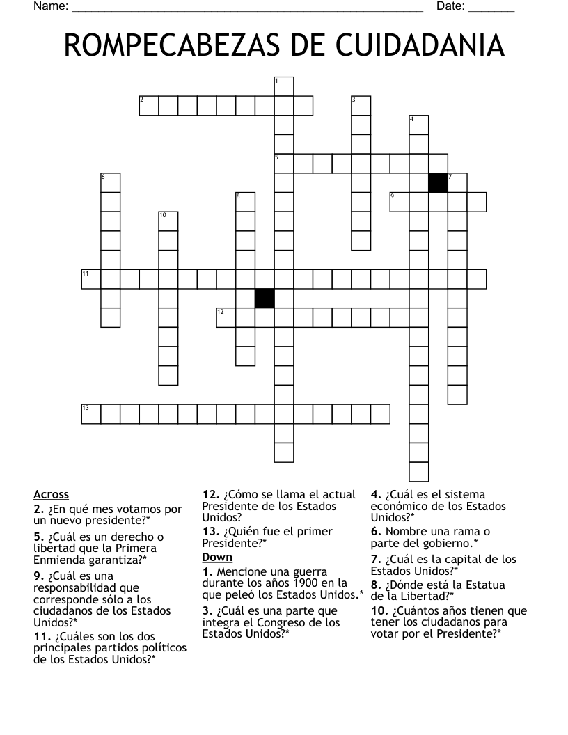 ROMPECABEZAS DE CUIDADANIA  Crossword