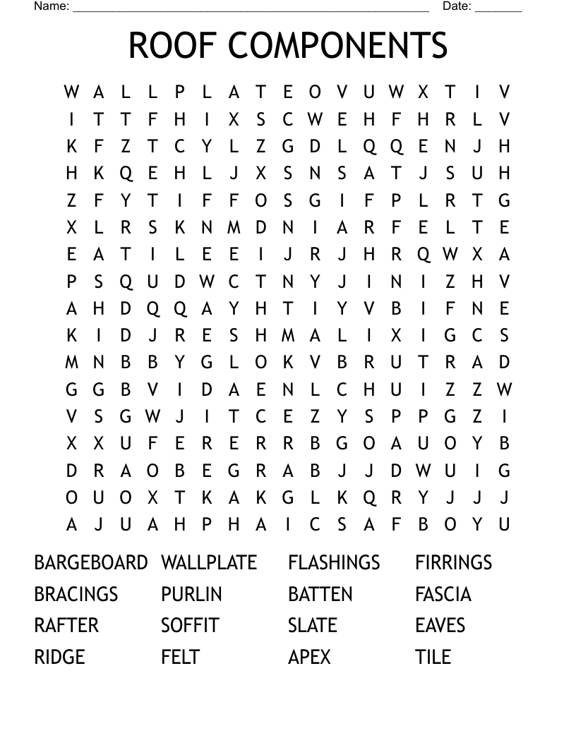 ROOF COMPONENTS Word Search