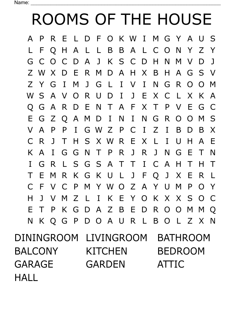 ROOMS OF THE HOUSE Word Search