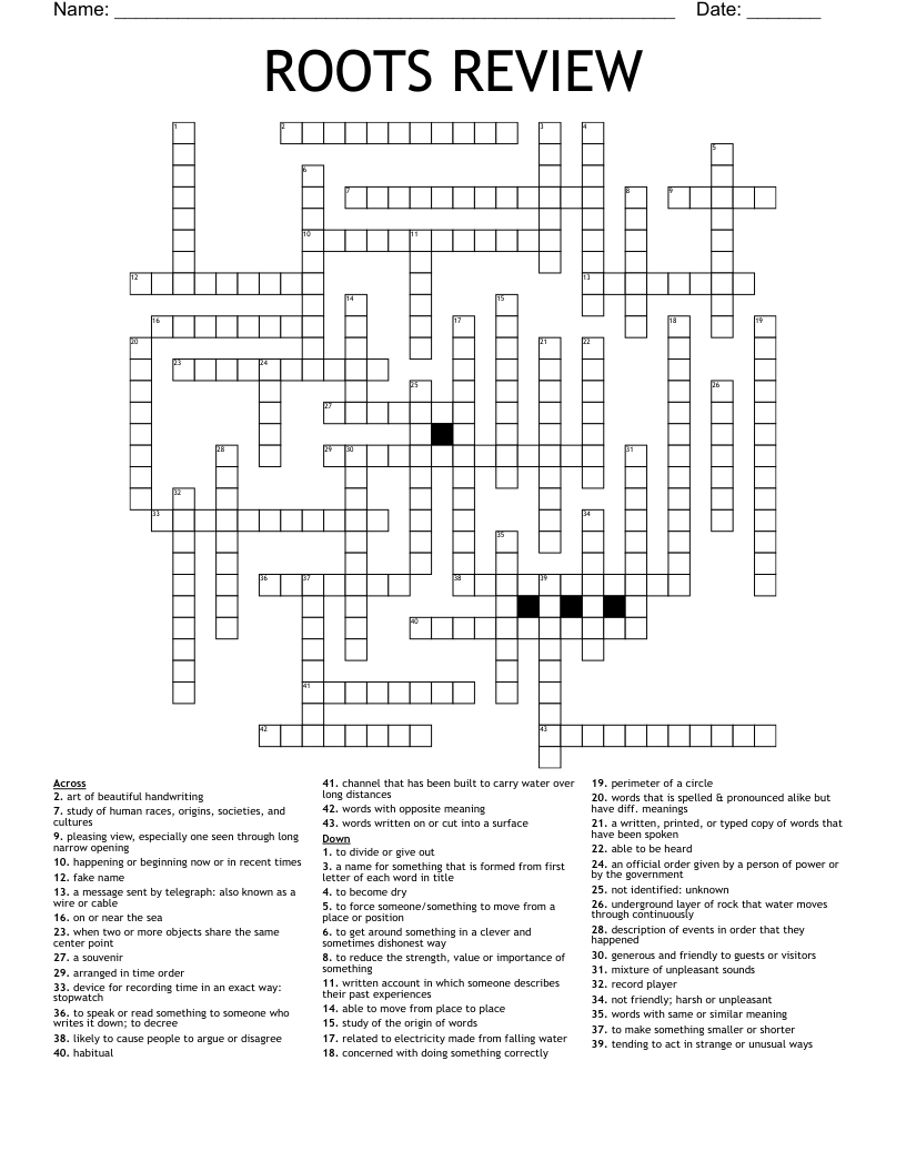 ROOTS REVIEW Crossword