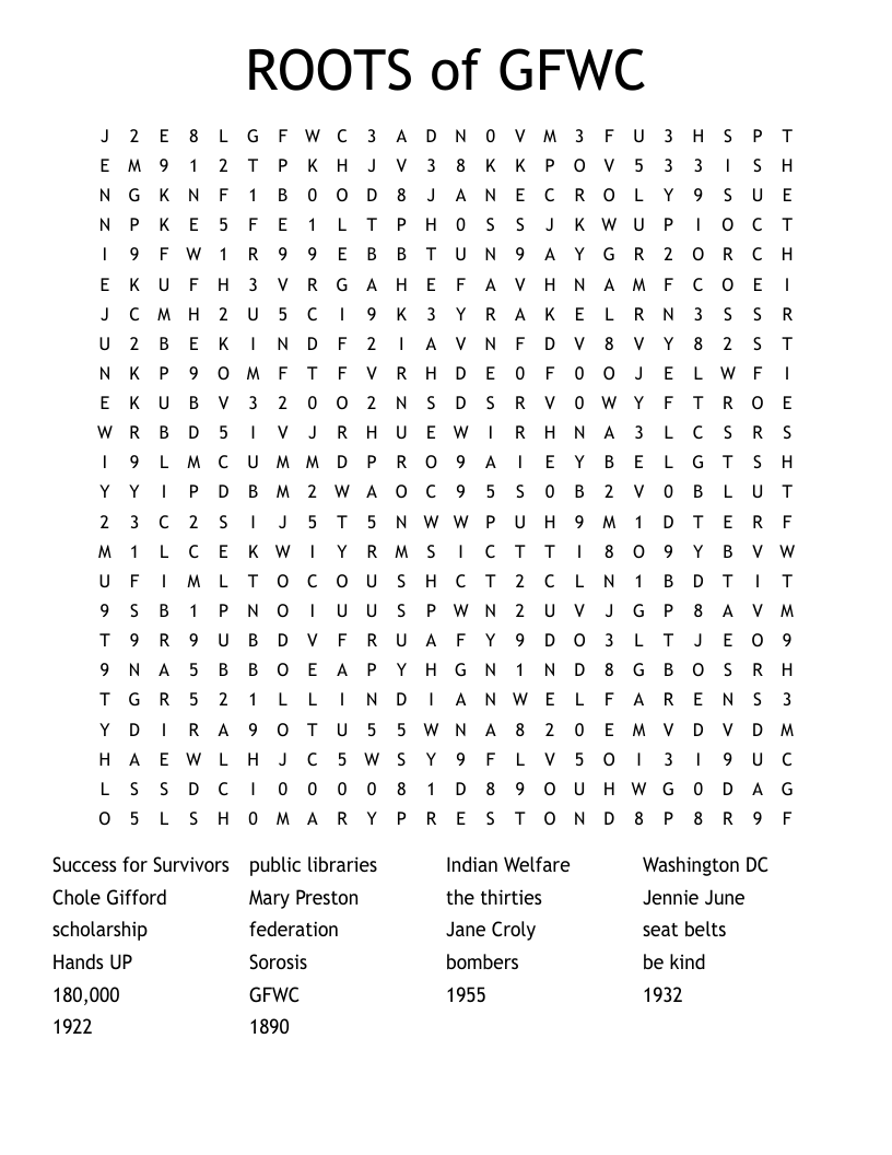 ROOTS of GFWC Word Search