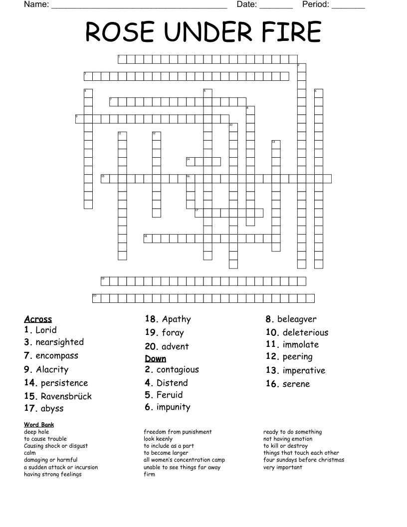 ROSE UNDER FIRE Crossword