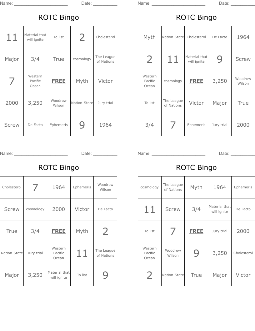 ROTC Bingo