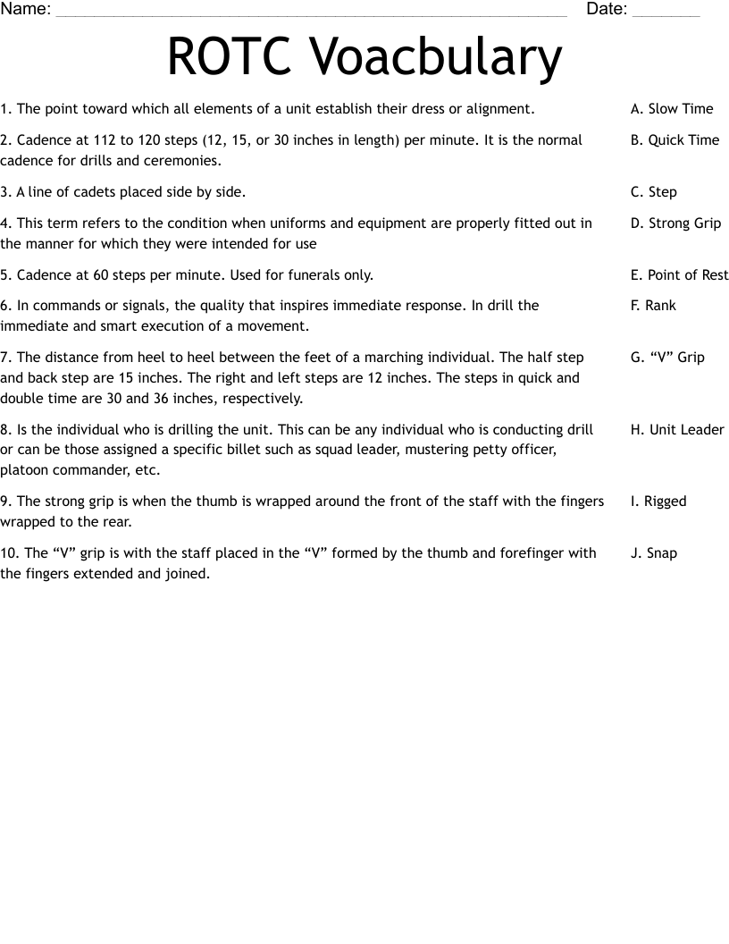 ROTC Voacbulary  Worksheet
