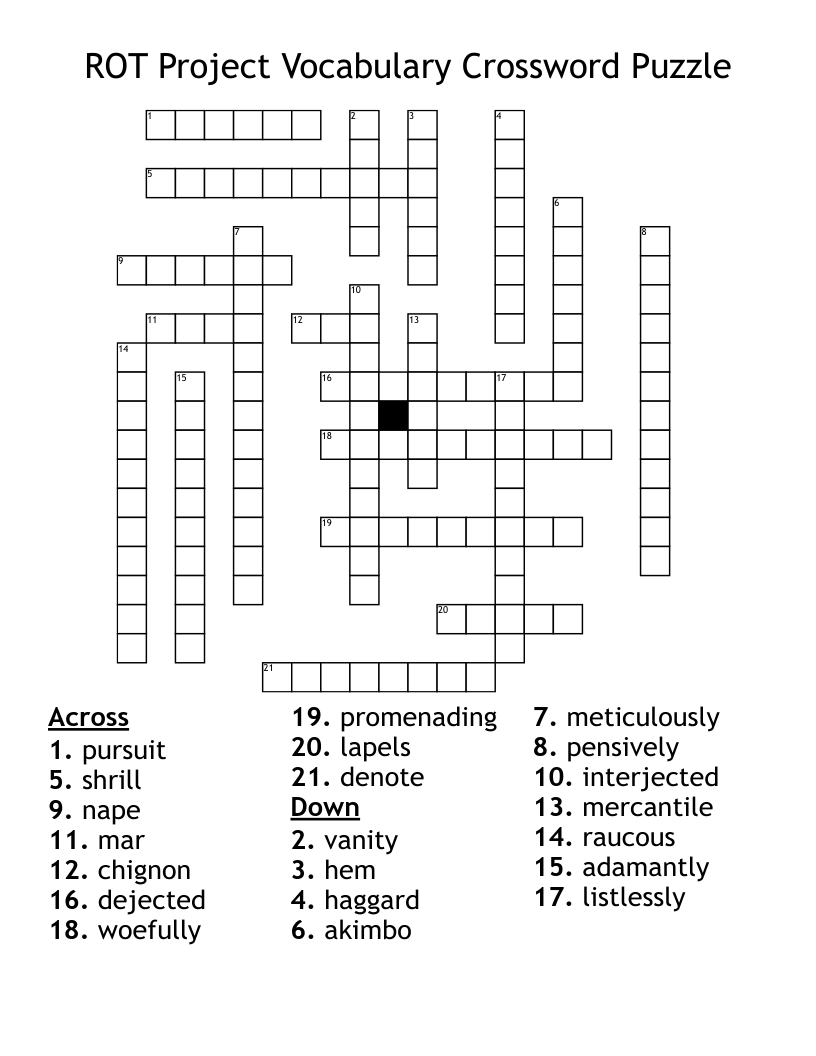ROT Project Vocabulary Crossword Puzzle