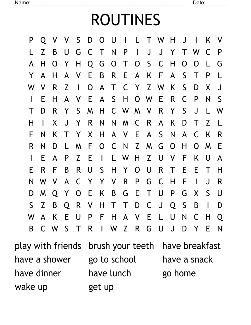 ROUTINES Word Search
