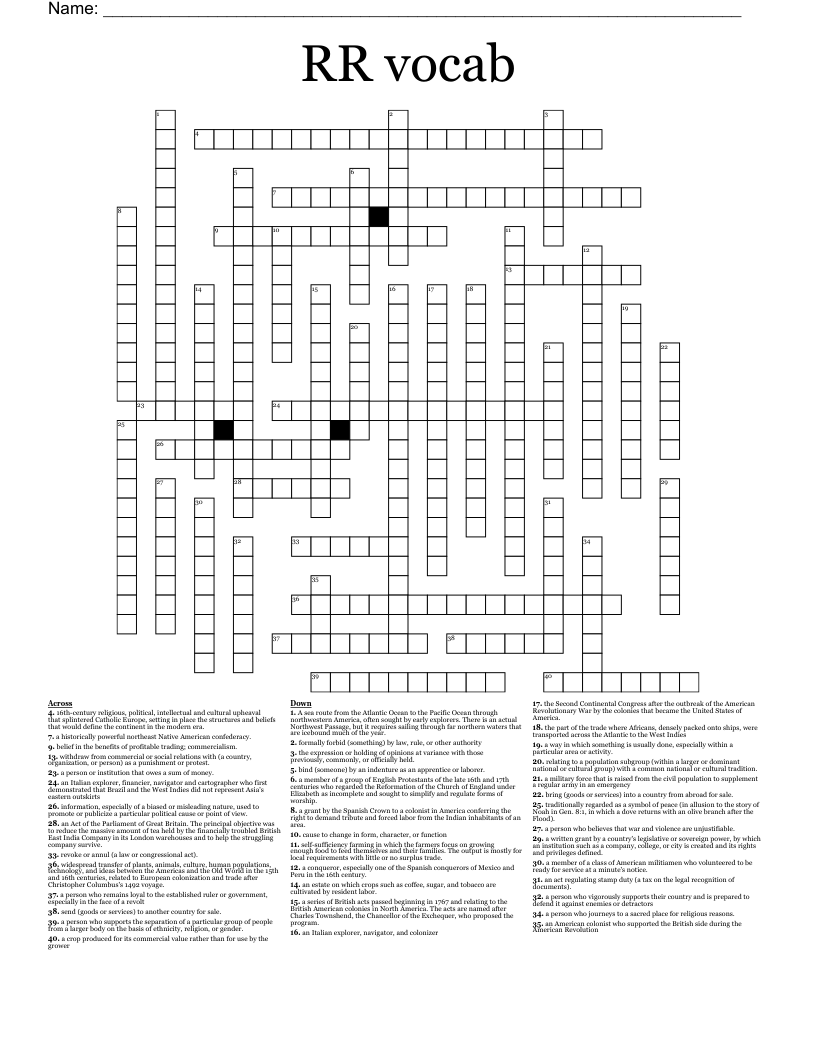 RR vocab Crossword