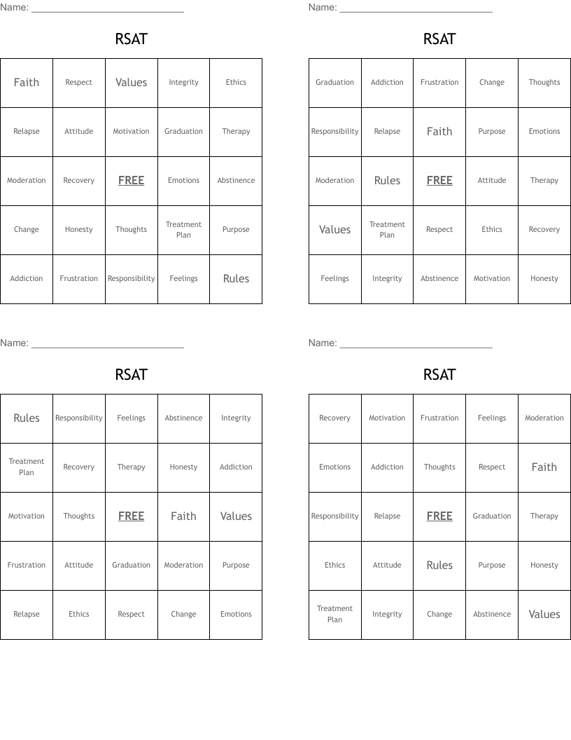 RSAT Bingo Cards