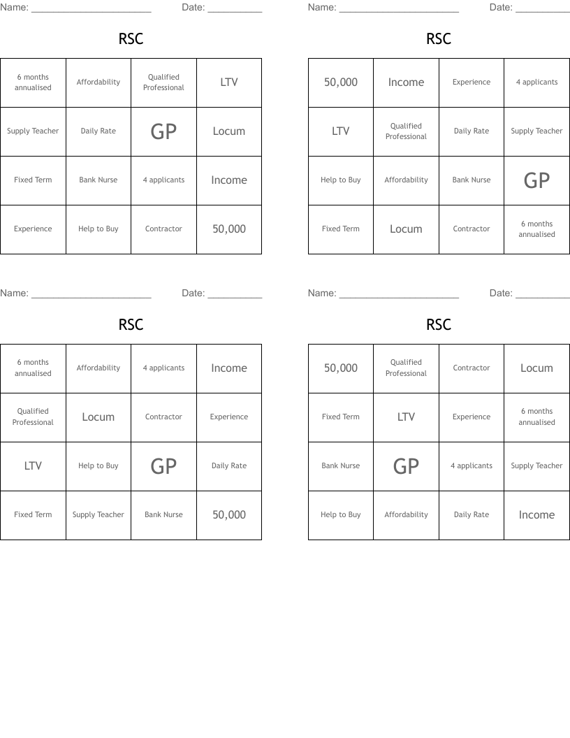 RSC Bingo Cards