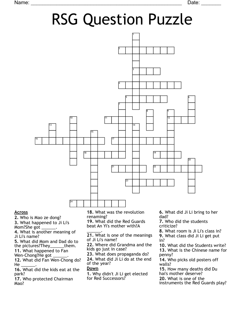RSG Question Puzzle Crossword