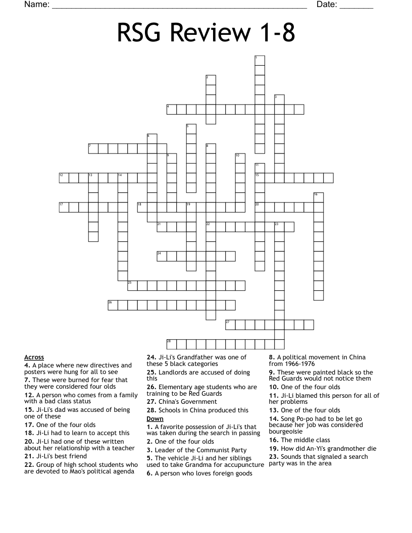 RSG Review 1-8 Crossword
