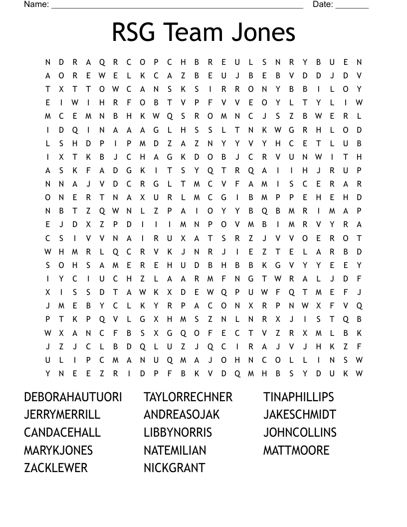 RSG Team Jones Word Search