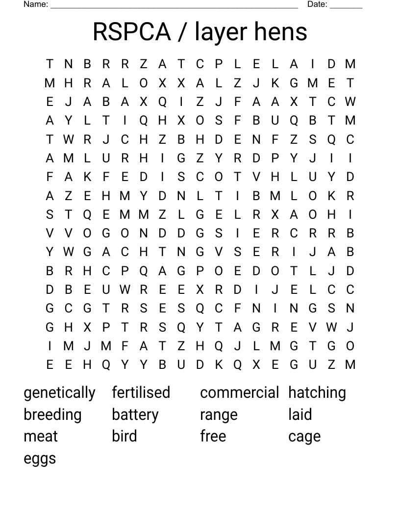RSPCA /  layer hens  Word Search
