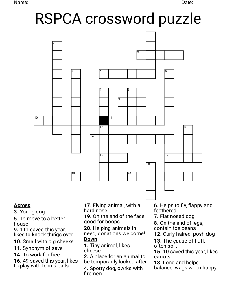 RSPCA crossword puzzle
