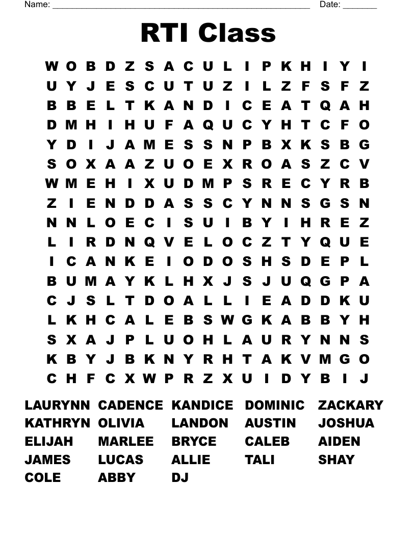 RTI Class Word Search