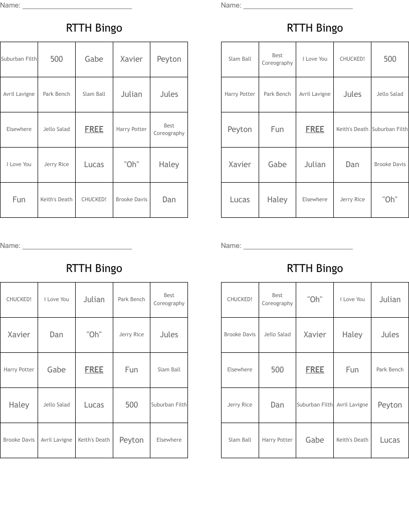 RTTH Bingo