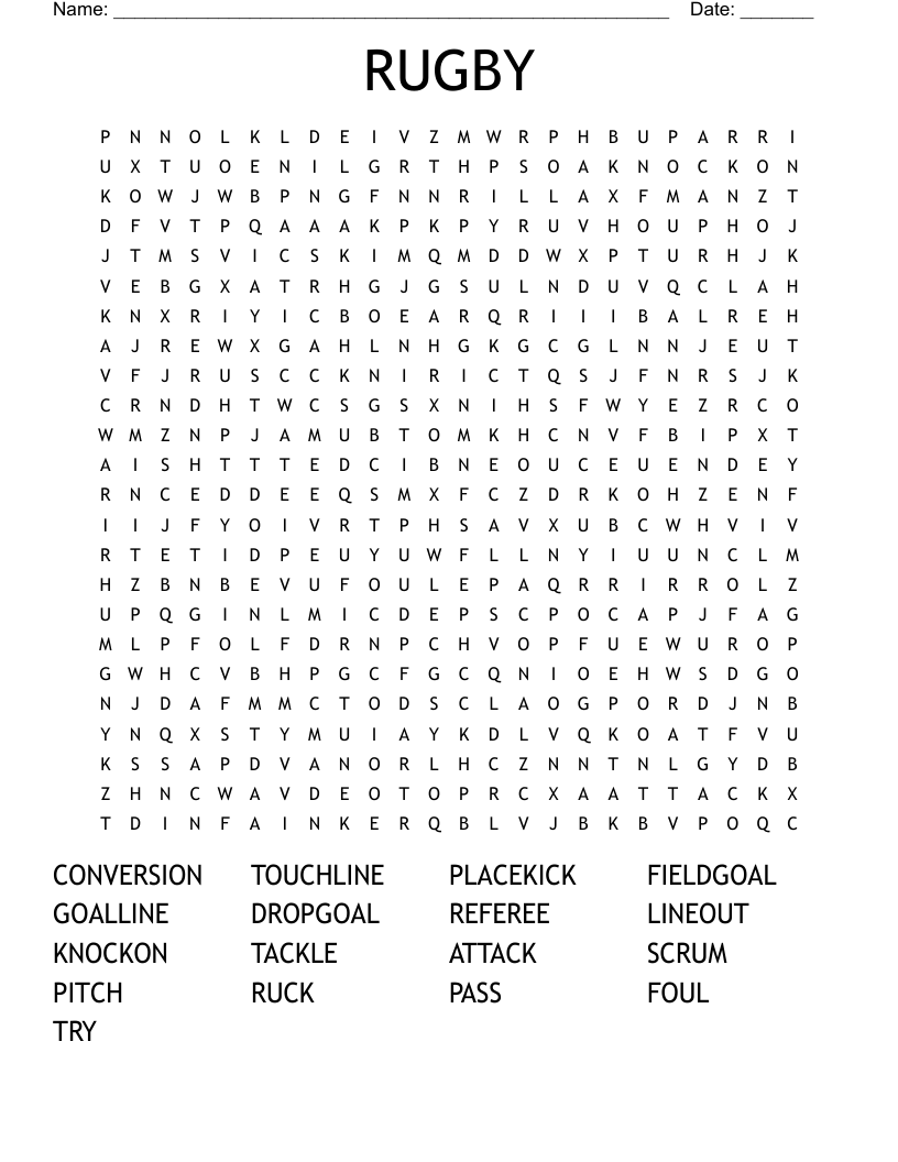 RUGBY Word Search