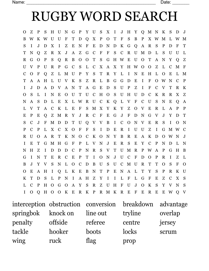 RUGBY WORD SEARCH
