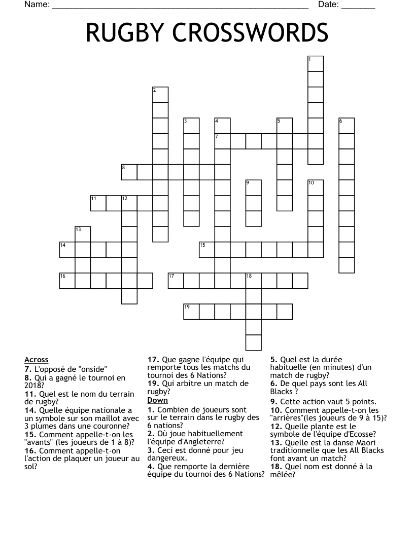 RUGBY  CROSSWORDS