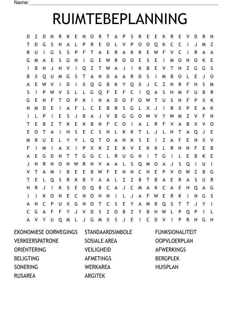 RUIMTEBEPLANNING Word Search
