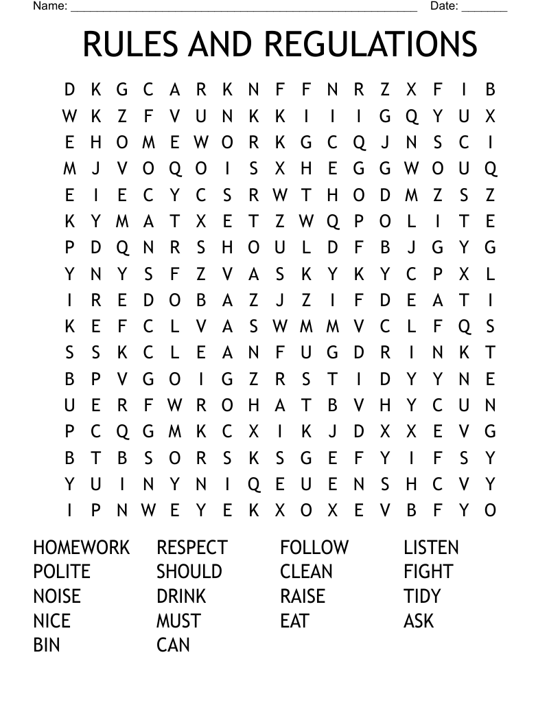 RULES AND REGULATIONS Word Search