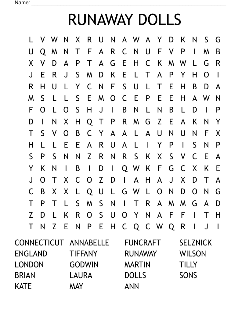 RUNAWAY DOLLS Word Search