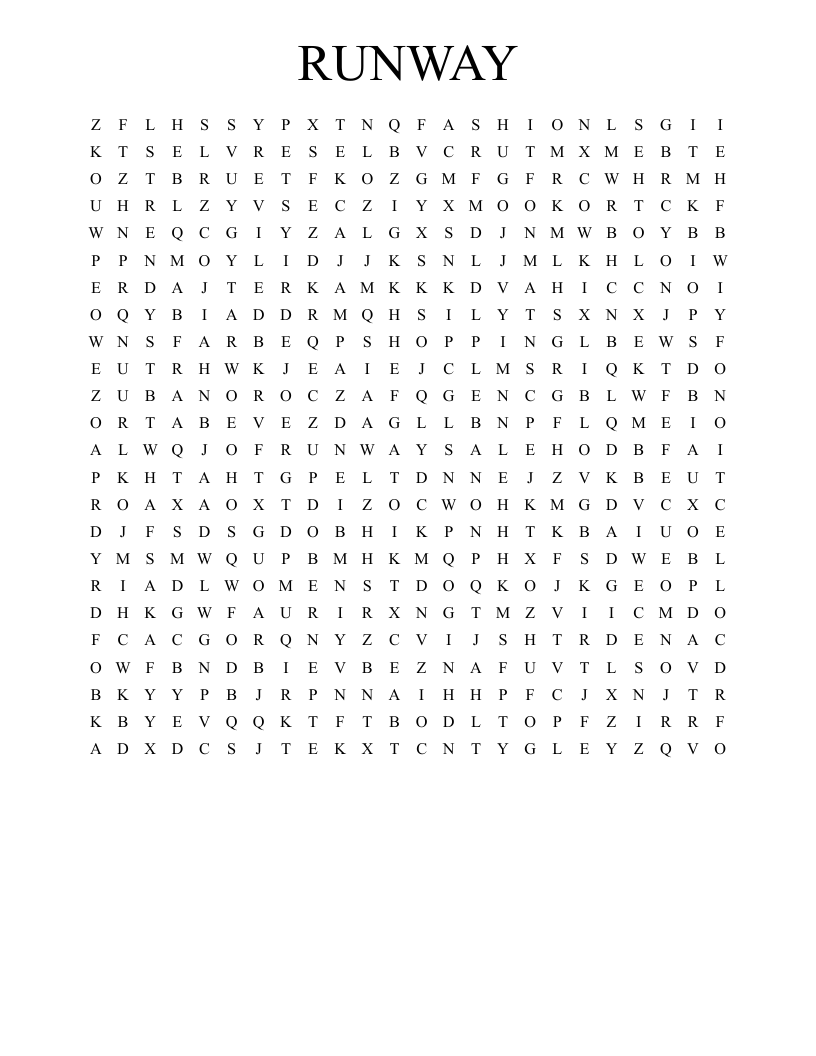 RUNWAY Word Search