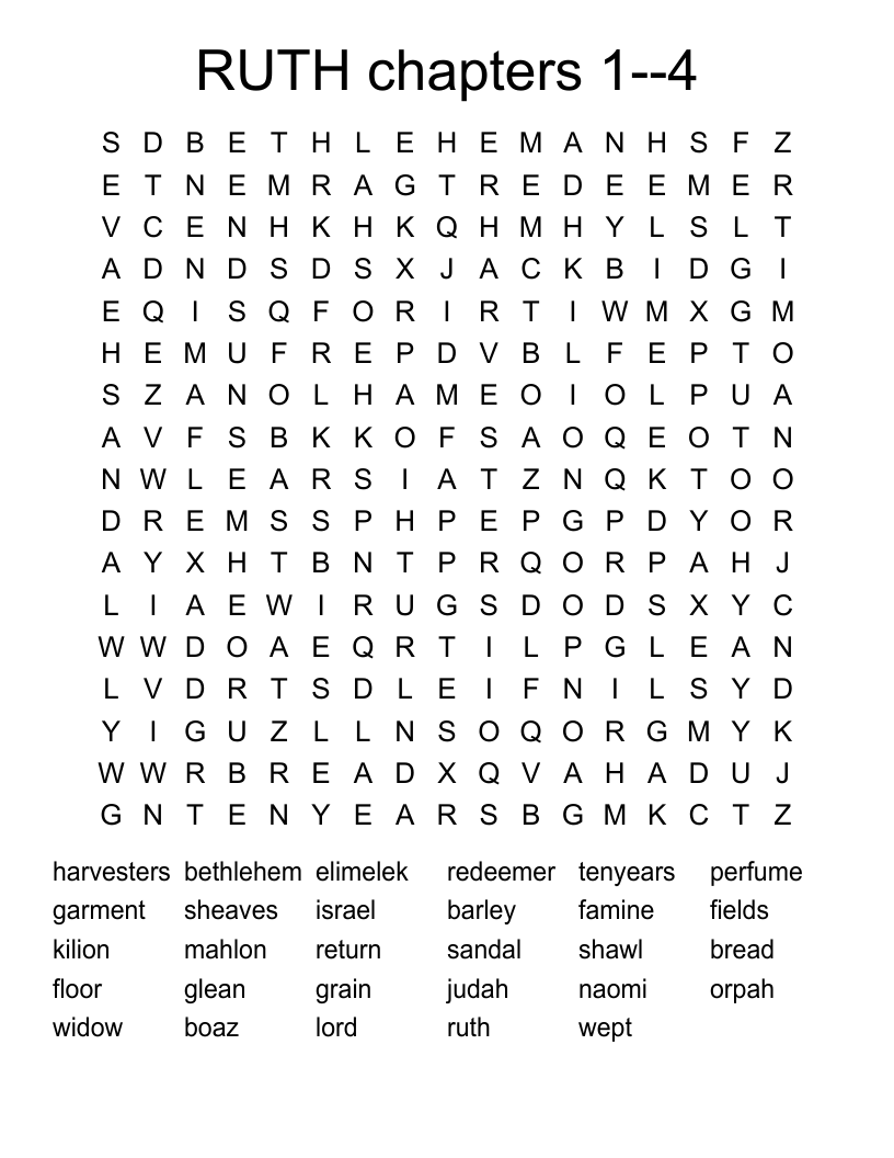RUTH chapters 1--4 Word Search