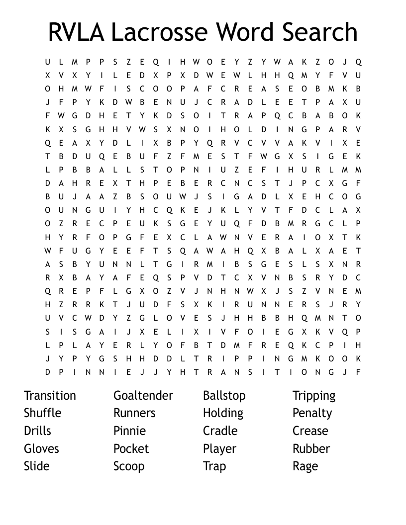 RVLA Lacrosse Word Search